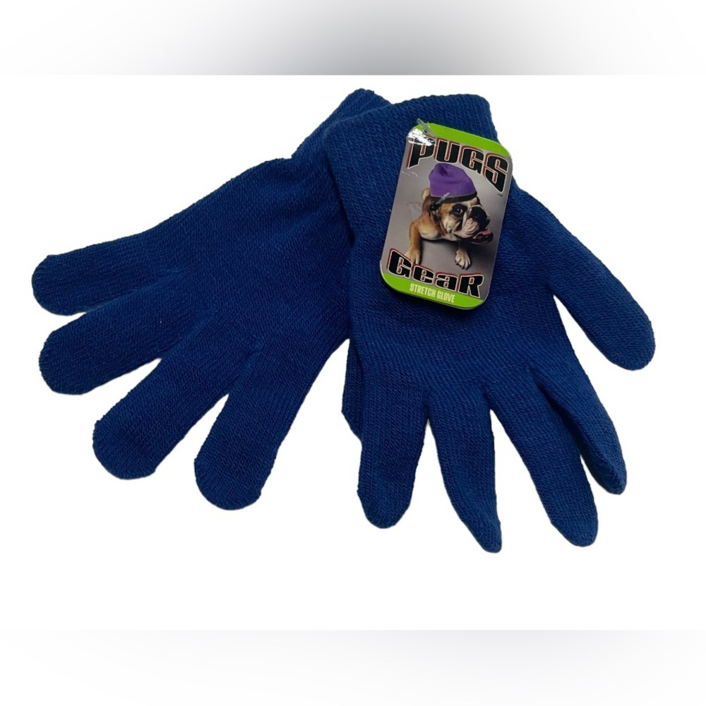 Pugs Gear warm acrylic knit blue gloves. Smaller, kids winter gloves.